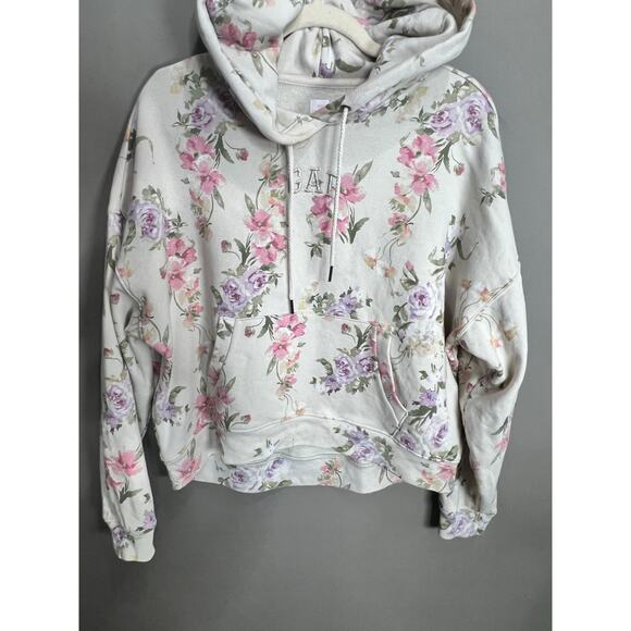 Gap x Loveshackfancy Floral Logo Cropped Hoodie XS Coquette Soft Ballet Babydoll - Picture 11 of 12